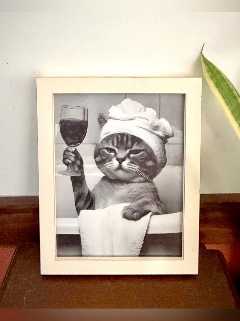 Bathtub Cat Drinking Wine Quirky Kitty Canvas Bathroom Wall Art Print Framed